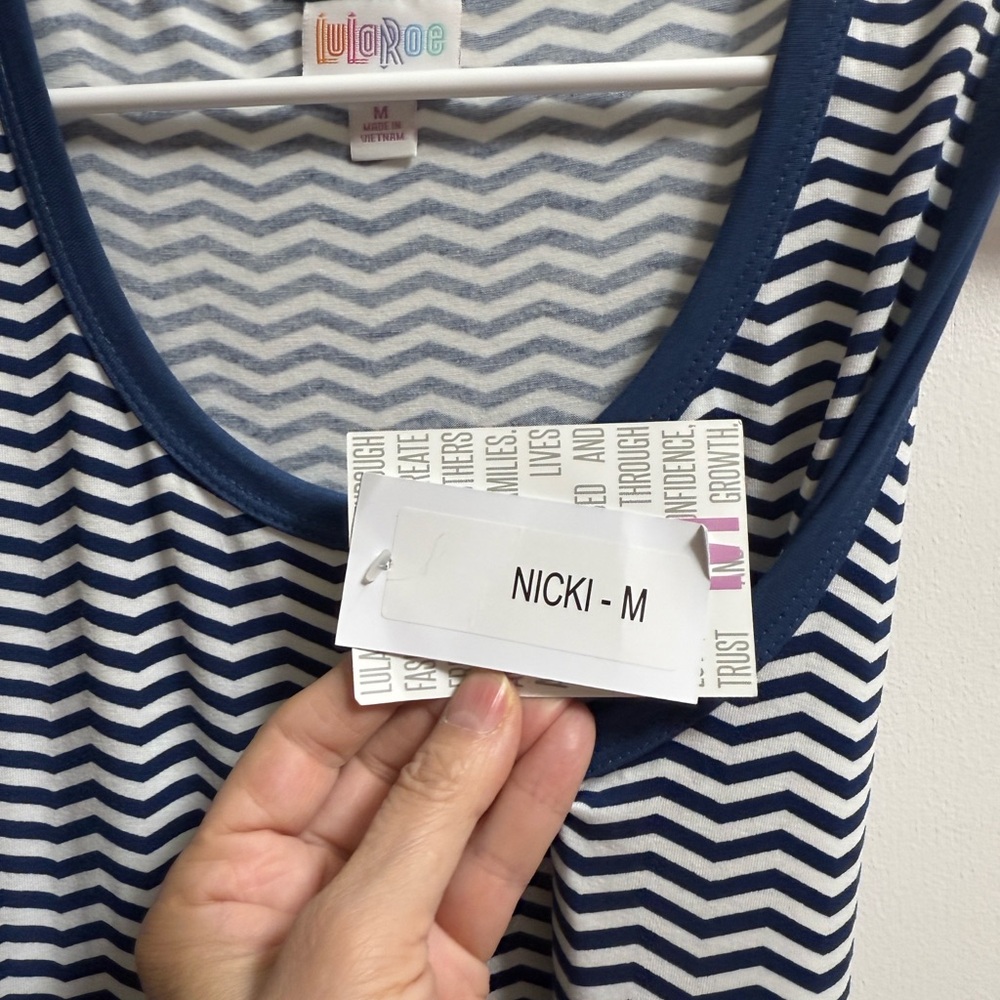 LuLaRoe Navy and White Chevron Tank